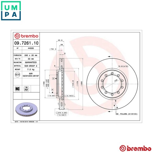 Brake disc 7261 10 for - 2x, 09.7261.10